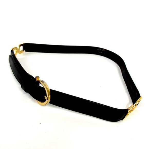 Salvatore Ferragamo Accessories - Salvatore Ferragamo Gancini Black Leather Belt gol